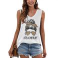 Classy Teacher Life Messy Hair Bun Leopard Women Mothers Day Women's V-neck Casual Sleeveless Tank Top