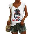 Merica Mom Girl American Flag Messy Bun Hair 4Th Of July Usa V2 Women's Vneck Tank Top