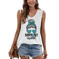 Support Squad For Women Ovarian Cancer Messy Bun Women's V-neck Casual Sleeveless Tank Top