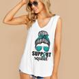 Support Squad For Women Ovarian Cancer Messy Bun Women's V-neck Casual Sleeveless Tank Top