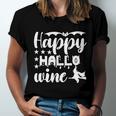 Happy Hallo Wine Cat Halloween Quote Unisex Jersey Short Sleeve Crewneck Tshirt