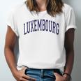 Luxembourg Varsity Style Navy Blue Text Unisex Jersey Short Sleeve Crewneck Tshirt