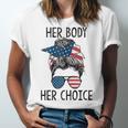 Her Body Her Choice Messy Bun Us Flag Feminist Pro Choice Unisex Jersey Short Sleeve Crewneck Tshirt