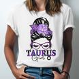 Taurus Girl Birthday Messy Bun Hair Purple Floral Unisex Jersey Short Sleeve Crewneck Tshirt