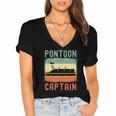 Pontoon Captain Retro Vintage Funny Boat Lake Outfit Women's Jersey Short Sleeve Deep V-Neck Tshirt