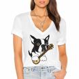 Funny Boston Terrier Dog Playing Banjo Women's Jersey Short Sleeve Deep V-Neck Tshirt