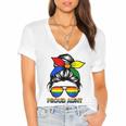 Proud Aunt Messy Bun Rainbow Lgbt Gay Pride Month Women's Jersey Short Sleeve Deep V-Neck Tshirt