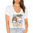 Spooky Mama Born On October 12Nd Birthday Bun Hair Halloween Women's Jersey Short Sleeve Deep V-Neck Tshirt