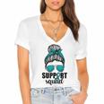 Support Squad For Women Ovarian Cancer Messy Bun Women's Jersey Short Sleeve Deep V-Neck Tshirt