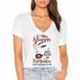 Womens This Queen Was Born In September Happy Birthday To Me Women's Jersey Short Sleeve Deep V-Neck Tshirt Womens This Queen Was Born In September Happy Birthday To Me Women's Jersey Short Sleeve Deep V-Neck Tshirt
