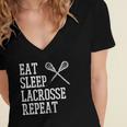 Eat Sleep Lacrosse Repeat Funny Lax Player Men Women Kids Women's Jersey Short Sleeve Deep V-Neck Tshirt