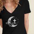 Faith Cross Crescent Moon With Sunflower Christian Religious Women's Jersey Short Sleeve Deep V-Neck Tshirt