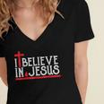 I Believe In Jesus - Christian Faith Cross Blood Women's Jersey Short Sleeve Deep V-Neck Tshirt