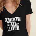 Lovely Funny Cool Sarcastic Eat Sleep Pilates Repeat Women's Jersey Short Sleeve Deep V-Neck Tshirt