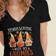 Thanksgiving With My Gnomies For Women Funny Gnomies Lover Women's Jersey Short Sleeve Deep V-Neck Tshirt