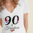 90 & Fabulous 90 Years Old Vintage Floral 1932 90Th Birthday Women's Jersey Short Sleeve Deep V-Neck Tshirt