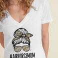 Air Force Mom Messy Bun Sunglasses Military Mom Mothers Day Women's Jersey Short Sleeve Deep V-Neck Tshirt