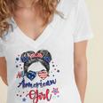 All American Girls 4Th Of July Daughter Messy Bun Usa V7 Women's Jersey Short Sleeve Deep V-Neck Tshirt