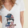 All American Mom 4Th July Messy Bun Us Flag Women's Jersey Short Sleeve Deep V-Neck Tshirt