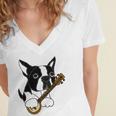 Funny Boston Terrier Dog Playing Banjo Women's Jersey Short Sleeve Deep V-Neck Tshirt
