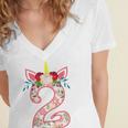 Kids 2 Year Old Gifts 2Nd Birthday Girls Unicorn Face Flower Women's Jersey Short Sleeve Deep V-Neck Tshirt