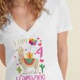 Kids 4Th Birthday I Am 4 Years Old And Llamazing Llama Girl Ns V2 Women's Jersey Short Sleeve Deep V-Neck Tshirt