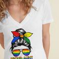 Proud Aunt Messy Bun Rainbow Lgbt Gay Pride Month Women's Jersey Short Sleeve Deep V-Neck Tshirt