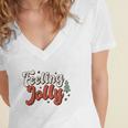 Retro Christmas Feeling Jolly Women's Jersey Short Sleeve Deep V-Neck Tshirt