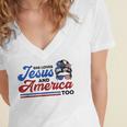 She Loves Jesus And America Too 4Th Of July Proud Christians Women's Jersey Short Sleeve Deep V-Neck Tshirt
