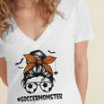 Soccer Momster For Women Halloween Mom Messy Bun Hair Women's Jersey Short Sleeve Deep V-Neck Tshirt