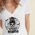 Spooky Mama Funny Halloween Mom Messy Bun Spooky Vibes Women's Jersey Short Sleeve Deep V-Neck Tshirt