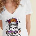 Spooky Mama Messy Bun Halloween Jack O Lantern Mom Women's Jersey Short Sleeve Deep V-Neck Tshirt