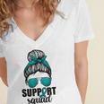 Support Squad For Women Ovarian Cancer Messy Bun Women's Jersey Short Sleeve Deep V-Neck Tshirt