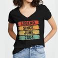 18Th Birthday Legend Since June 2004 18 Years Old Vintage Women's Jersey Short Sleeve Deep V-Neck Tshirt