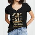 51 Years Awesome Vintage June 1972 51St Birthday Women's Jersey Short Sleeve Deep V-Neck Tshirt