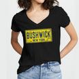 Bushwick Brooklyn New York Old Retro Vintage License Plate Women's Jersey Short Sleeve Deep V-Neck Tshirt
