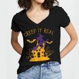 Creep It Real Witch Broom Funny Spooky Halloween Women's Jersey Short Sleeve Deep V-Neck Tshirt
