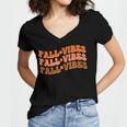 Fall Vibes Thanksgiving Retro Groovy Women's Jersey Short Sleeve Deep V-Neck Tshirt