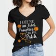 I Care For The Cutest Pumpkins In The Patch Nurse Fall Vibes Women's Jersey Short Sleeve Deep V-Neck Tshirt