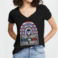 Stars Stripes &Amp Equal Rights Rainbow American Flag Feminist Women's Jersey Short Sleeve Deep V-Neck Tshirt