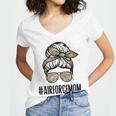 Air Force Mom Messy Bun Sunglasses Military Mom Mothers Day Women's Jersey Short Sleeve Deep V-Neck Tshirt