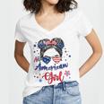 All American Girls 4Th Of July Daughter Messy Bun Usa V7 Women's Jersey Short Sleeve Deep V-Neck Tshirt