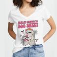 Groovy Pink Ribbon Mom Breast Cancer Is Boo Sheet Halloween V2 Women's Jersey Short Sleeve Deep V-Neck Tshirt