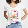 Kids 4Th Birthday I Am 4 Years Old And Llamazing Llama Girl Ns V2 Women's Jersey Short Sleeve Deep V-Neck Tshirt