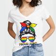 Proud Aunt Messy Bun Rainbow Lgbt Gay Pride Month Women's Jersey Short Sleeve Deep V-Neck Tshirt