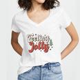 Retro Christmas Feeling Jolly Women's Jersey Short Sleeve Deep V-Neck Tshirt