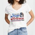 She Loves Jesus And America Too 4Th Of July Proud Christians Women's Jersey Short Sleeve Deep V-Neck Tshirt