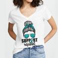 Support Squad For Women Ovarian Cancer Messy Bun Women's Jersey Short Sleeve Deep V-Neck Tshirt