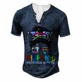 Gifts National Hispanic Heritage Month Latin Flags Messy Bun  V2 Men's Henley Button-Down 3D Print T-shirt Navy Blue
