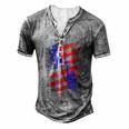 4Th Of July Usa Flag American Patriotic Statue Of Liberty Men's Henley T-Shirt Grey